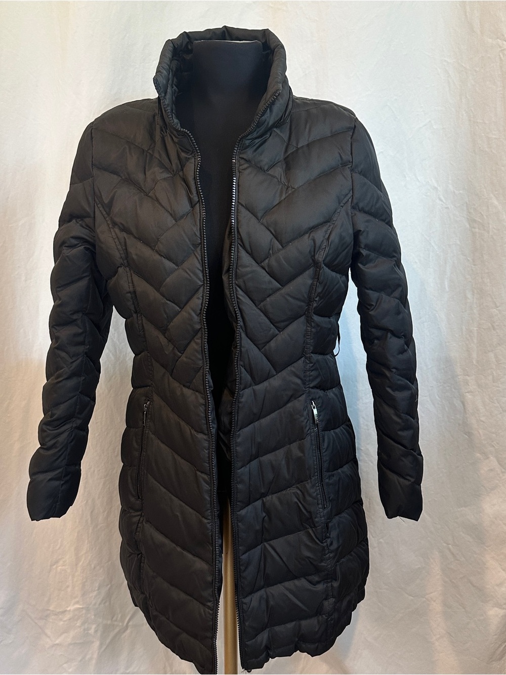Laundry by Shelli Segal Black Chevron Quilted Long Puffer Coat Jacket Women’s L
